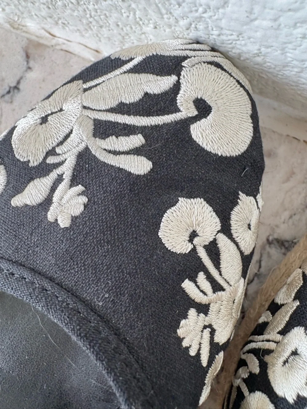 Lauren Ralph Lauren Black Espadrille Wedges with White Floral Embroidery